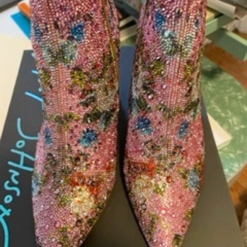 New in Box Betsey Johnson CADYF FLORAL MULTI Rhinestone Ankle Boots Johnson